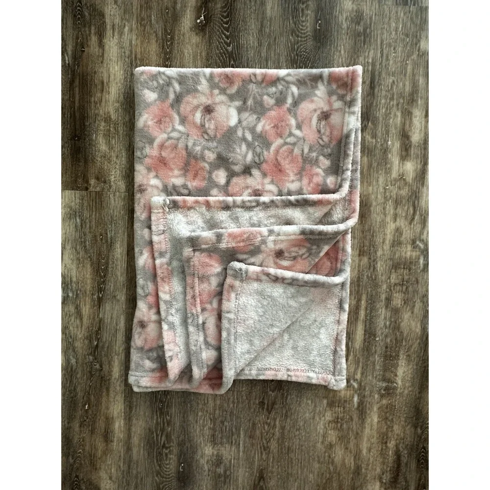 Danbar Global Baby blanket Pink Flowers Gray‎ Roses Soft  Floral 28x36